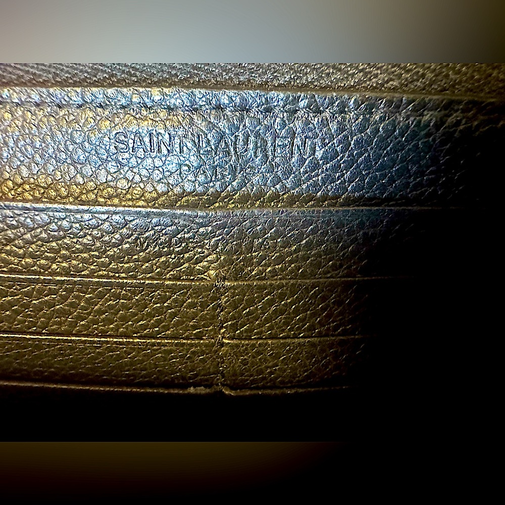 YSL Zip Around Wallet Saint Laurent Black Leather Silver Logo Discontinued RARE - Picture 13 of 16